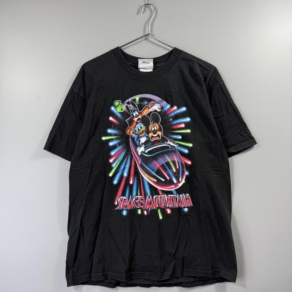 VTG Walt Disney World Shirt Mens Large Black Space Mountain Mickey Graphic Tee